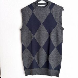 Stella McCartney Men’s Wool Argyle Sweater Vest Size S Steel Grey Navy
